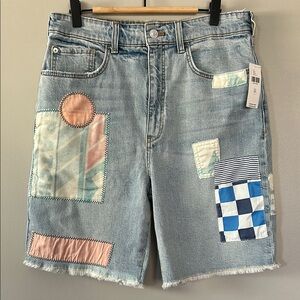 NWT Anthropologie Pilcro Ultra High Rise Patchwork Light Denim Bermuda Shorts 29